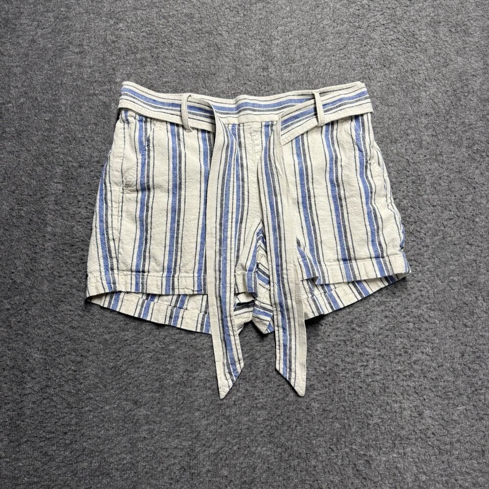 J Crew Linen Blend Shorts Women’s Size 8 Blue/White Striped Preppy Stretch Waist